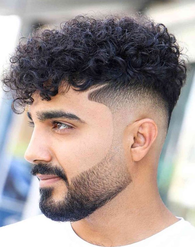 Curly Hair with Temple Fade