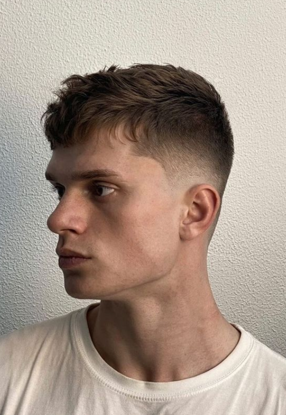 Low Fade Haircut with Flat Fringe