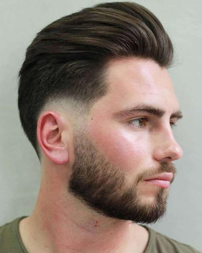 Pompadour Haircut with Low Fade
