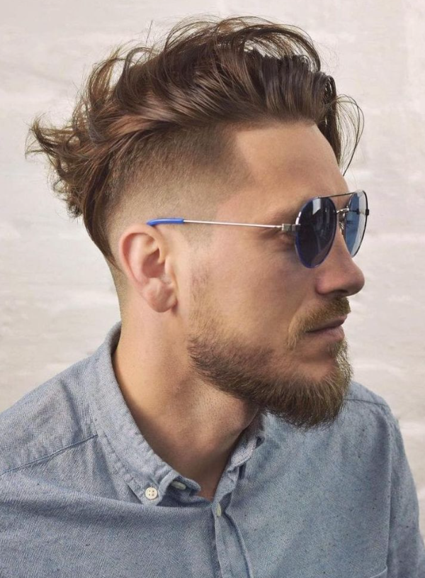 Side Swept Hairstyle With Faded Sides